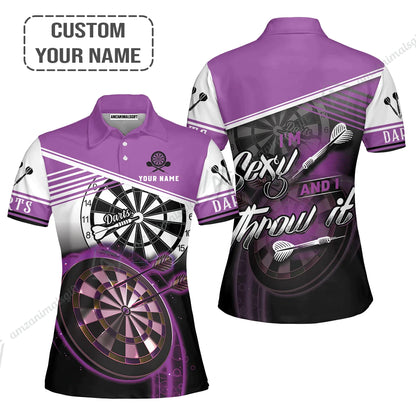Personalized Darts Long Polo Shirt, Darts Purple Color Customized Polo Shirt I'm Sexy And I Throw It, Outfits For Darts Players, Darts Team