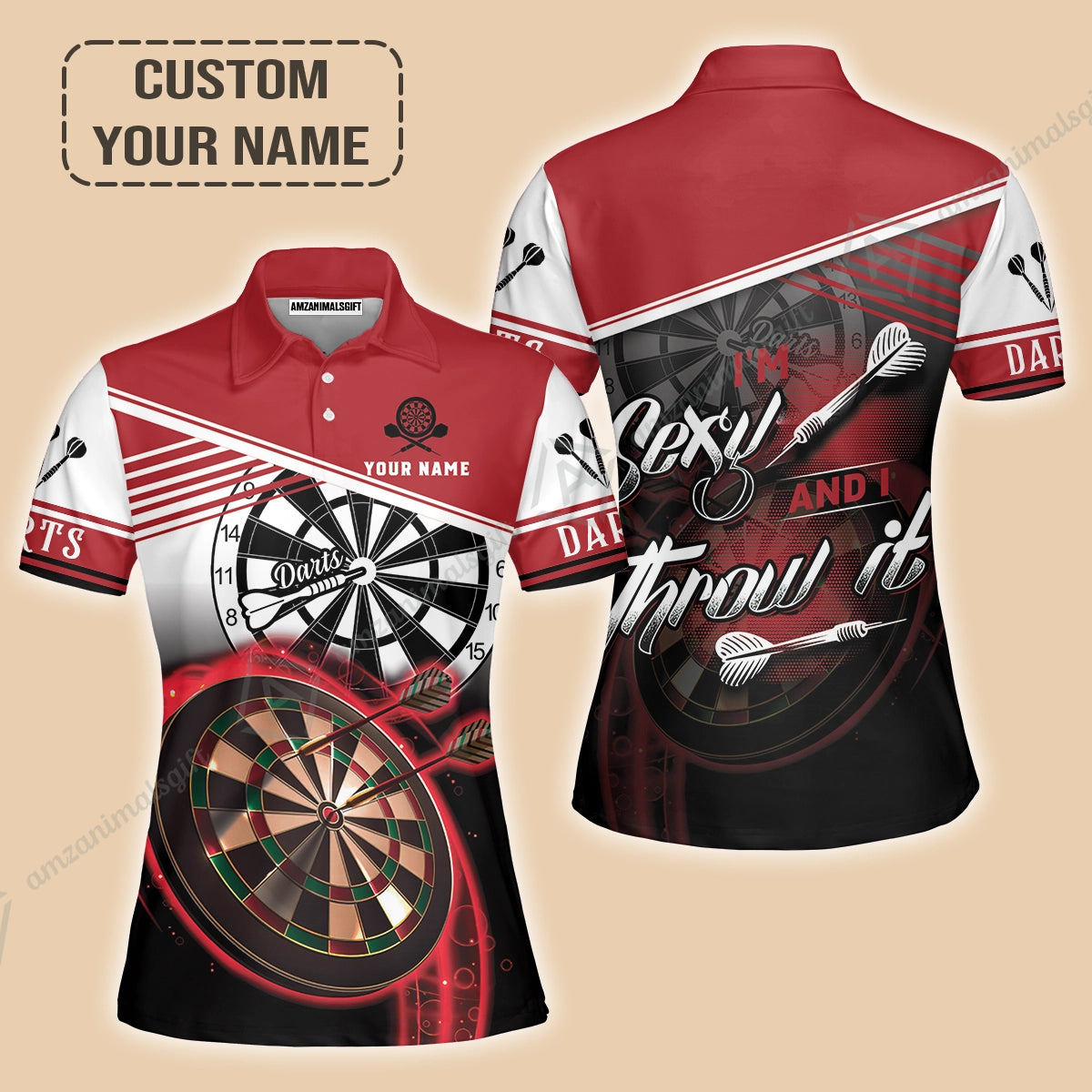 Personalized Darts Women Polo Shirt, Darts Red Color Custom Polo Shirt I'm Sexy And I Throw It, Outfits For Darts Players, Darts Team