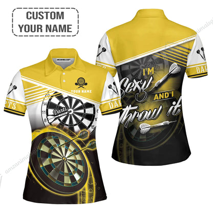 Personalized Darts Jersey, Darts Yellow Color Custom Quarter-Zip Polo Shirt I'm Sexy And I Throw It, Outfits For Darts Players, Darts Team