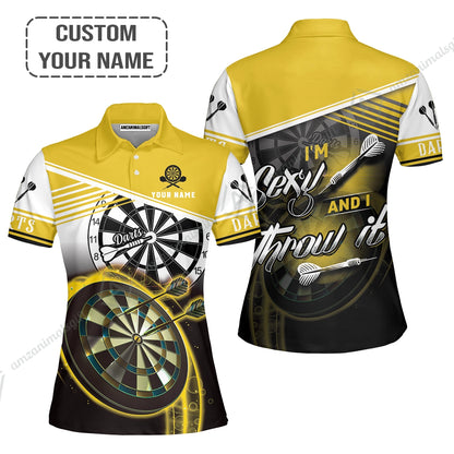 Personalized Darts Women Polo Shirt, Darts Yellow Color Custom Polo Shirt I'm Sexy And I Throw It, Outfits For Darts Players, Darts Team