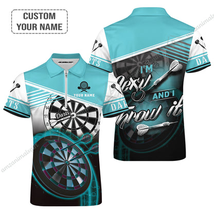 Personalized Darts Women Polo Shirt, Darts Cyan Color Customized Polo Shirt I'm Sexy And I Throw It, Outfits For Darts Players, Darts Team