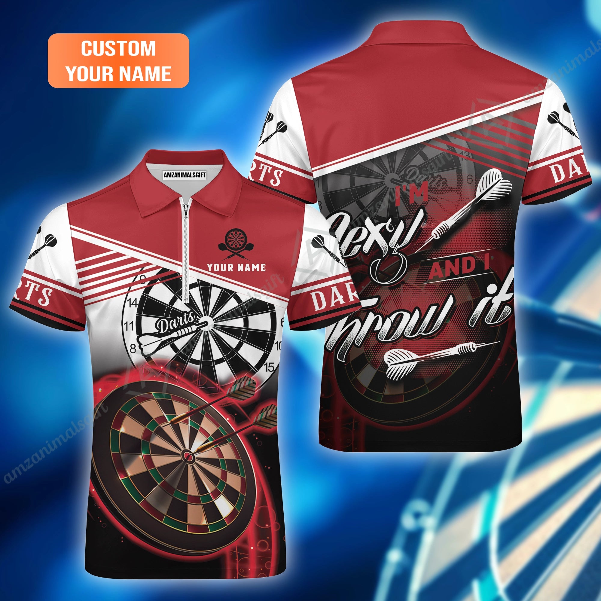 Personalized Darts Jersey, Darts Red Color Custom Quarter-Zip Polo Shirt I'm Sexy And I Throw It, Outfits For Darts Players, Darts Team