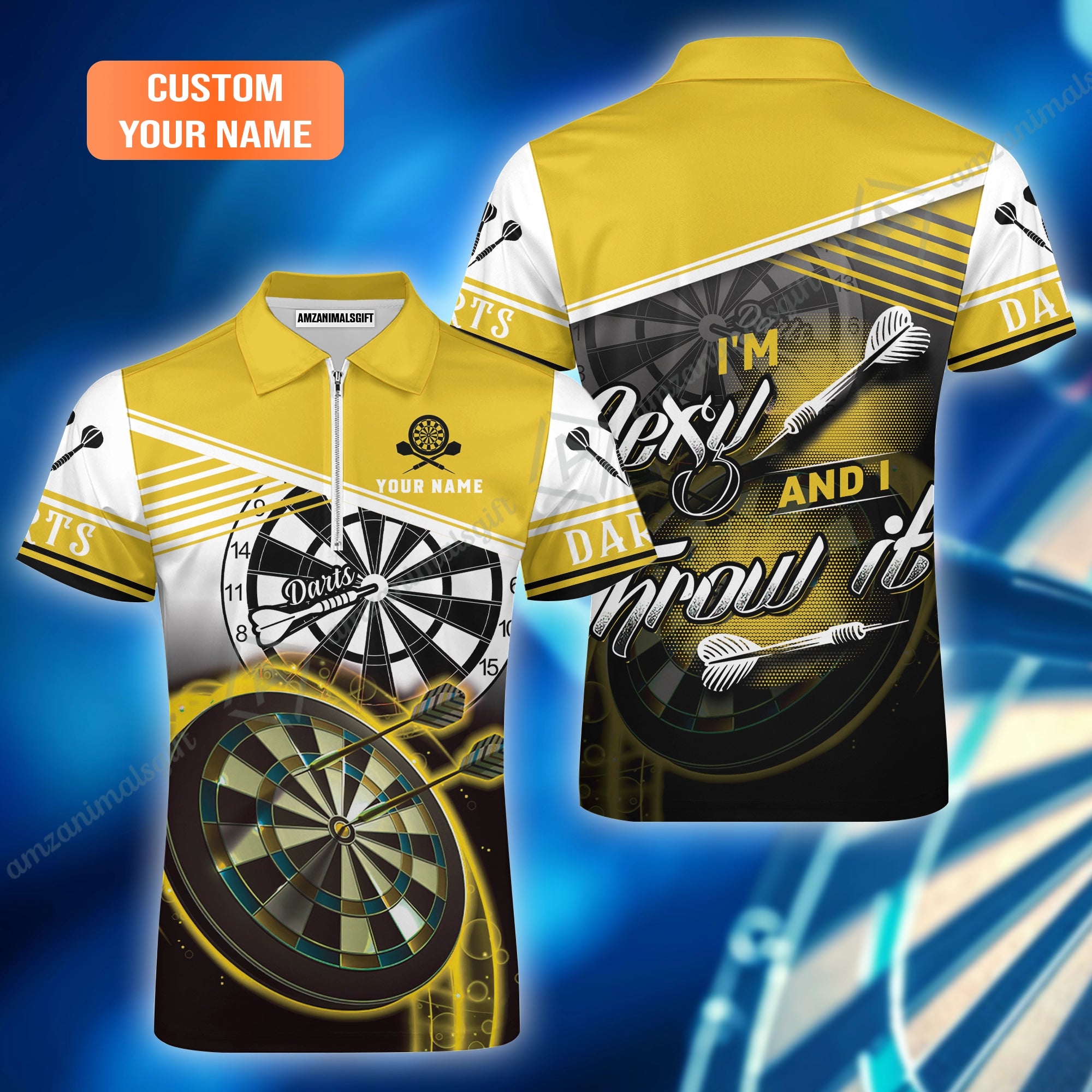 Personalized Darts Jersey, Darts Yellow Color Custom Quarter-Zip Polo Shirt I'm Sexy And I Throw It, Outfits For Darts Players, Darts Team