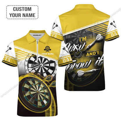 Customized Darts Hawaiian Shirt, I'm Sexy And I Throw It Yellow Darts Personalized Aloha Shirt For Men - Perfect Gift For Darts Lovers, Darts Players
