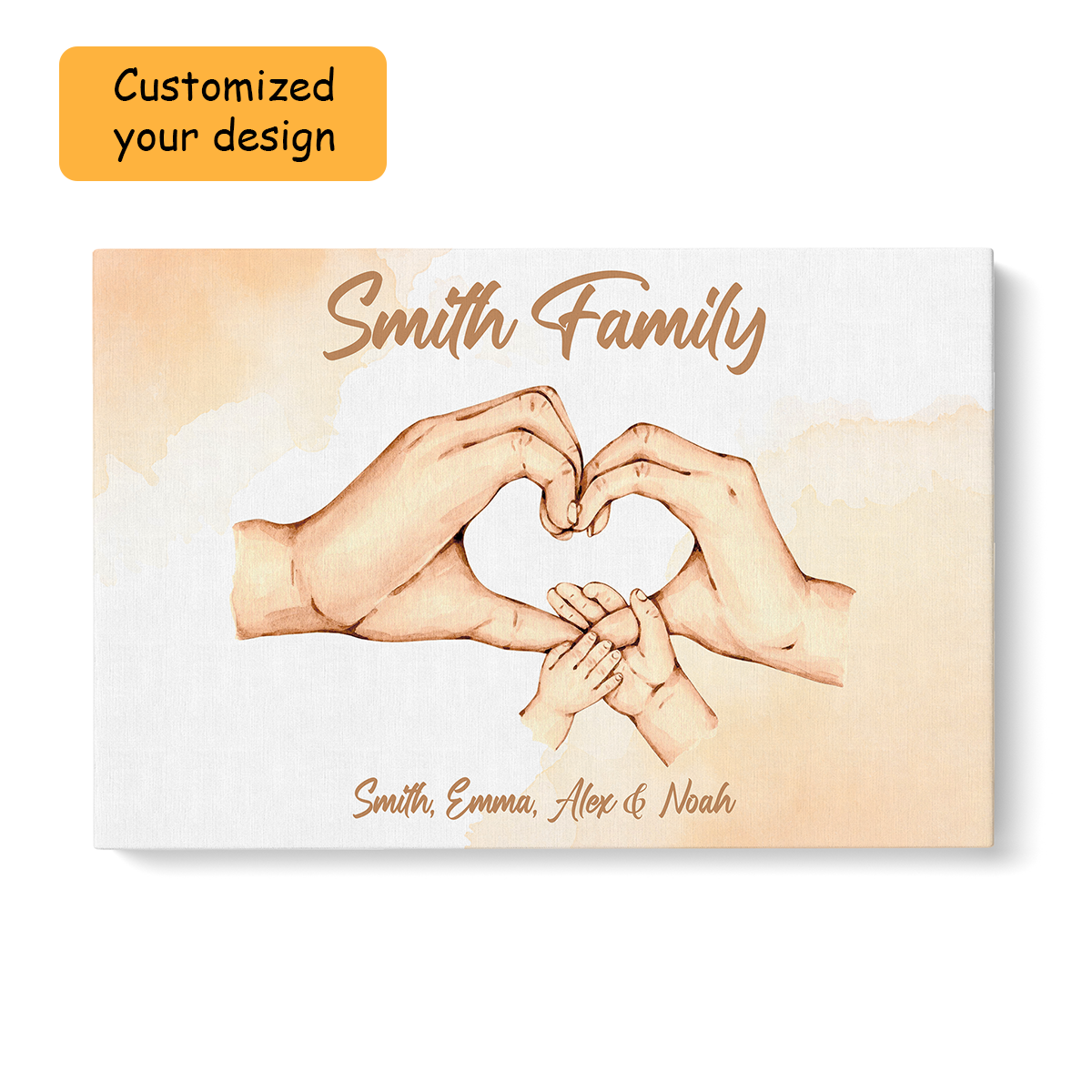 Personalized Family Hands Print, Family Holding Hands Parent Love Sign Wall Art Canvas Hanging Home Living Nursery Decor