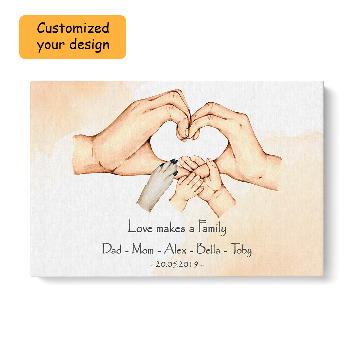 Personalized Family Hands Print Wall Art, Family Holding Hands Love Makes A Family Wall Art Canvas Home Living Decor