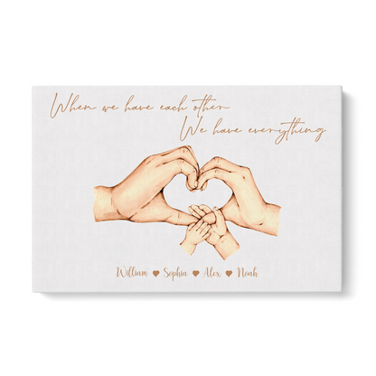 Personalized Family Hands Print Wall Art, Family Holding Hands We Have Each Other And Have Everything Canvas Home Decor
