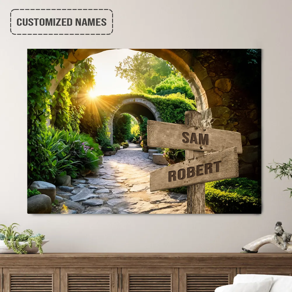 Personalized Family Names Sign Wall Art Canvas Hanging, Stone Path Landscape Canvas Poster Perfect For Home Decor