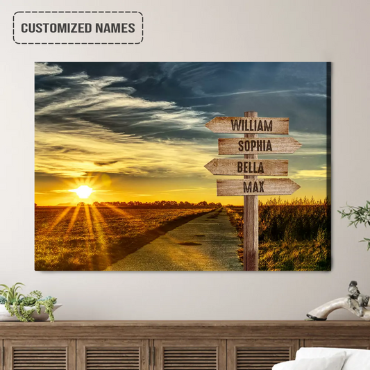 Personalized Family Names Sign Wall Art Canvas Hanging, Sunset On The Farm Road Landscape Canvas Poster Home Decor