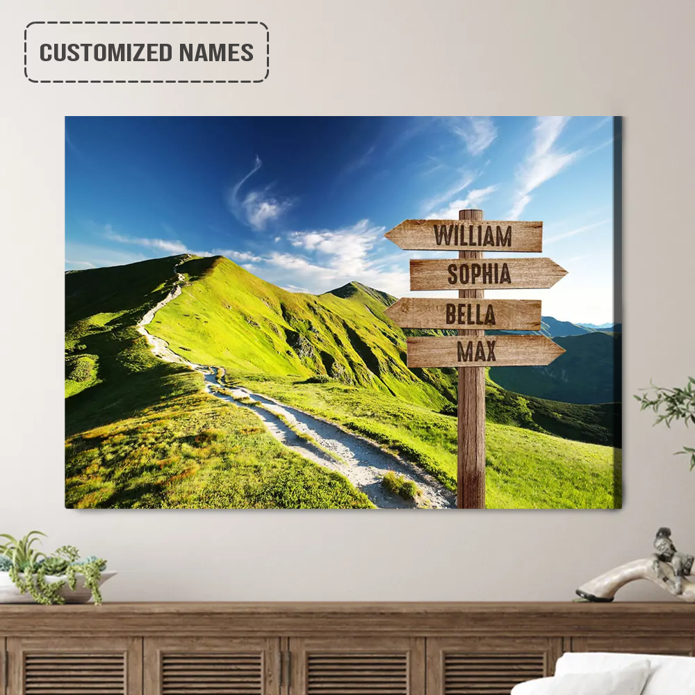 Personalized Family Names Sign Wall Art Canvas Hanging, Trail Through The Carpathian Mountains Landscape Canvas Decor