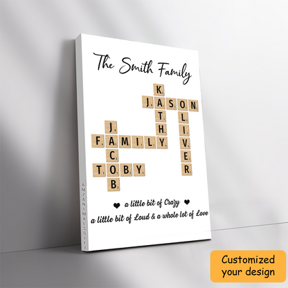 Personalized Family Scrabble Crossword Art Name Sign Poster, Custom Name Wall Art For Family Gift, Family Home Decor