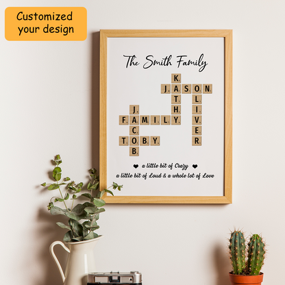 Personalized Family Scrabble Crossword Art Name Sign Poster, Custom Name Wall Art For Family Gift, Family Home Decor