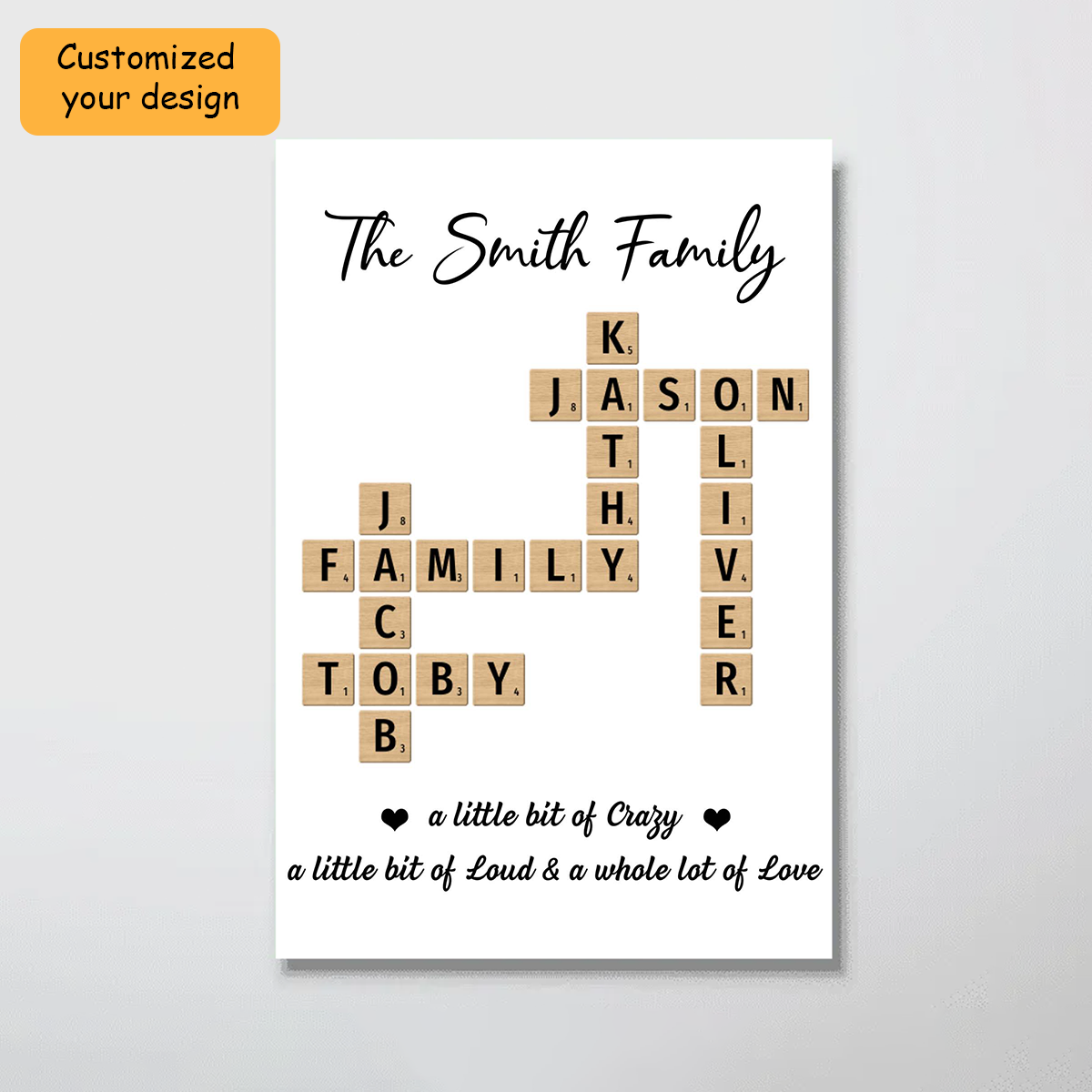 Personalized Family Scrabble Crossword Art Name Sign Poster, Custom Name Wall Art For Family Gift, Family Home Decor