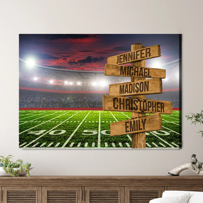 Personalized Family Street Sign Wall Art Canvas Multi-Names, Football Field Landscape Canvas Poster Home Decor