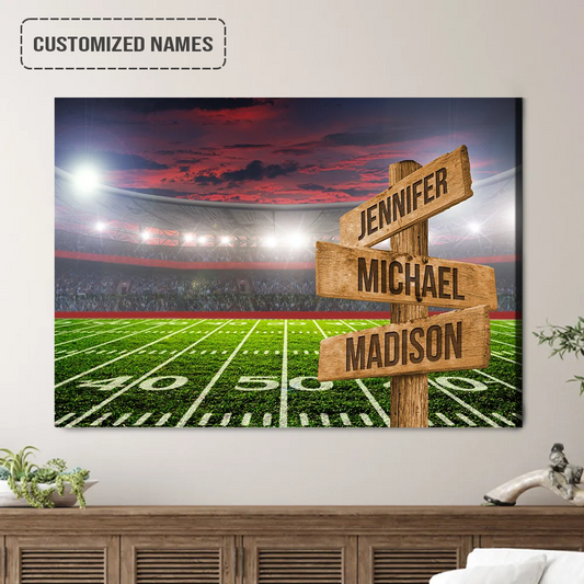 Personalized Family Street Sign Wall Art Canvas Multi-Names, Football Field Landscape Canvas Poster Home Decor