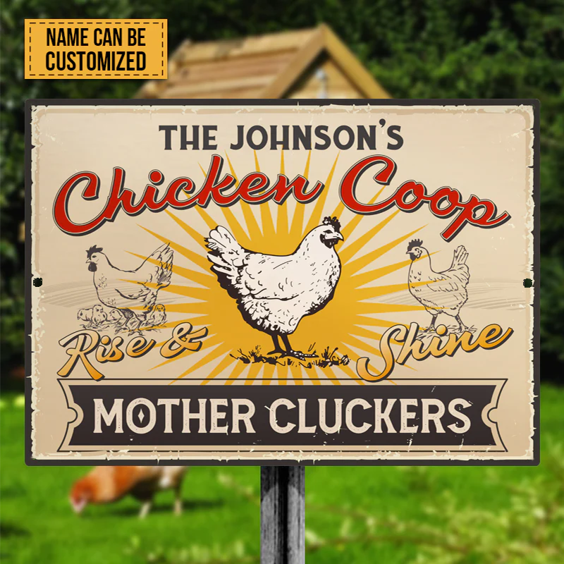 Personalized Farm Chicken Coop Rise And Shine Metal Signs, Mother Cluckers Metal Signs For Farm House Decoration