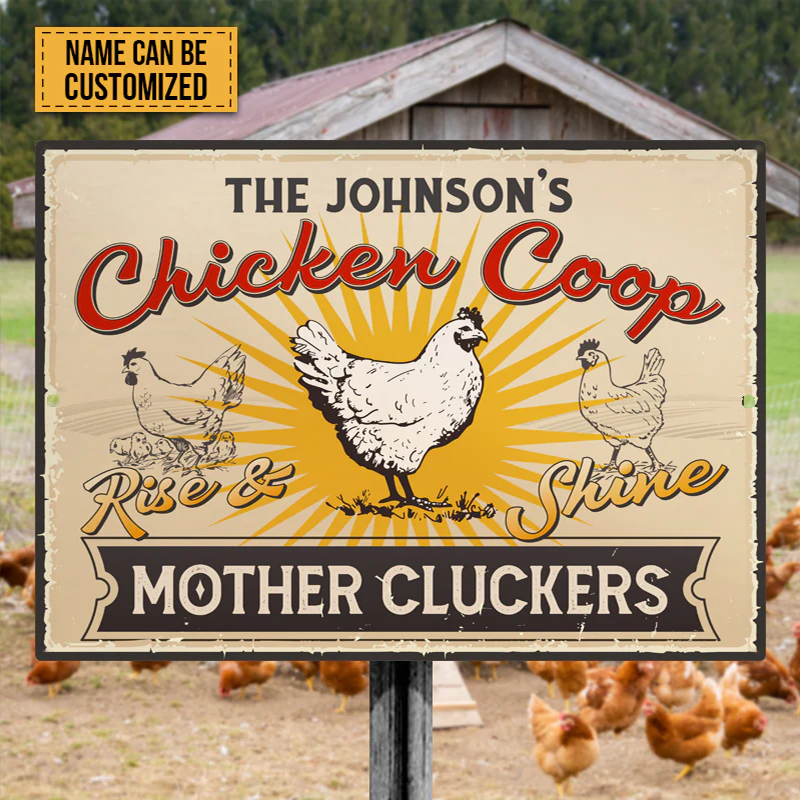 Personalized Farm Chicken Coop Rise And Shine Metal Signs, Mother Cluckers Metal Signs For Farm House Decoration