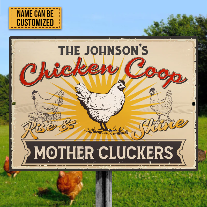 Personalized Farm Chicken Coop Rise And Shine Metal Signs, Mother Cluckers Metal Signs For Farm House Decoration