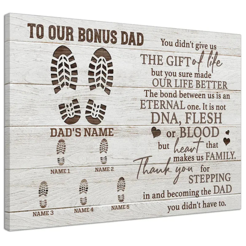 Personalized Father's Day Landscape Canvas - To Our Bonus Dad, Thank You For Stepping in And Becoming the Dad - Canvas For Family, Father's Day - Amzanimalsgift
