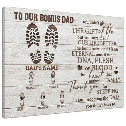 Personalized Father's Day Landscape Canvas - To Our Bonus Dad, Thank You For Stepping in And Becoming the Dad - Canvas For Family, Father's Day - Amzanimalsgift