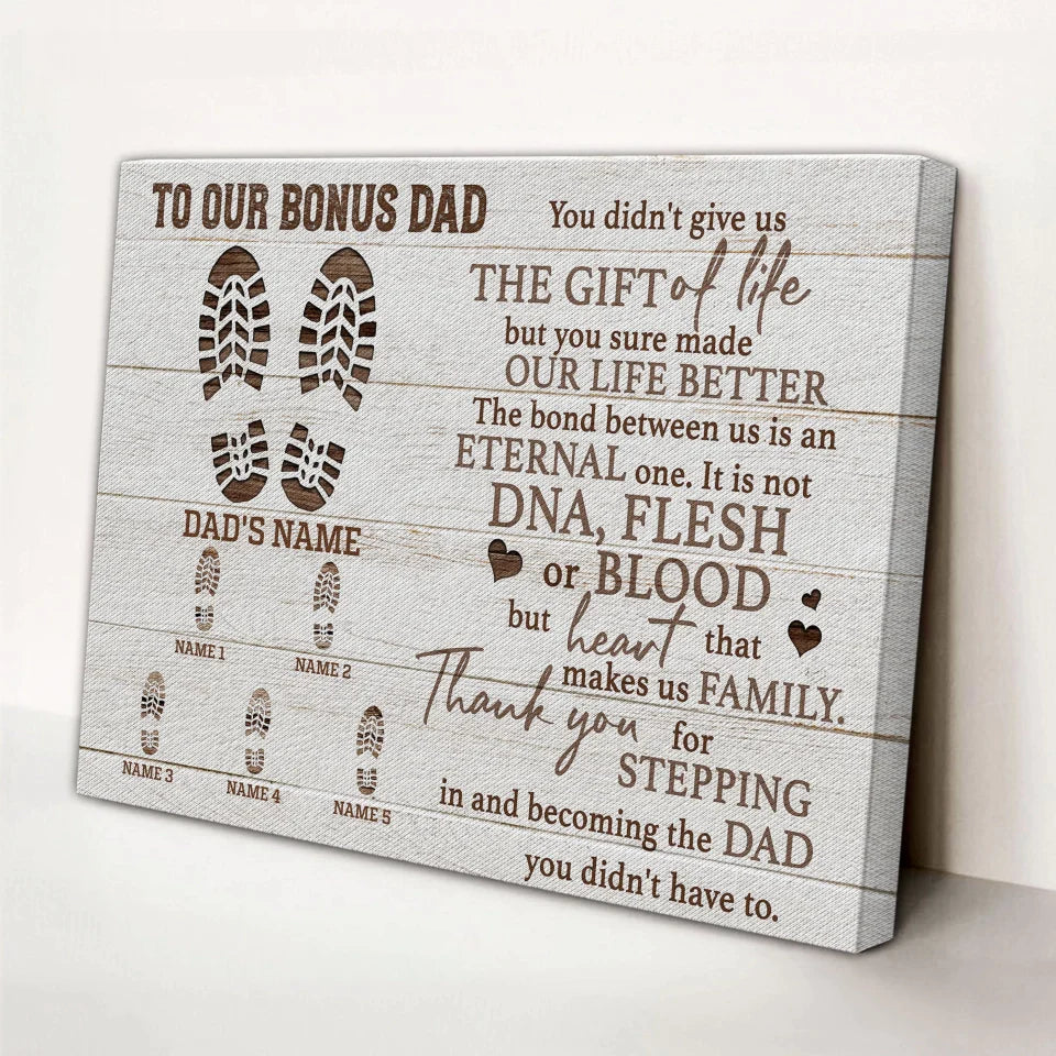 Personalized Father's Day Landscape Canvas - To Our Bonus Dad, Thank You For Stepping in And Becoming the Dad - Canvas For Family, Father's Day - Amzanimalsgift