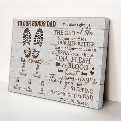 Personalized Father's Day Landscape Canvas - To Our Bonus Dad, Thank You For Stepping in And Becoming the Dad - Canvas For Family, Father's Day - Amzanimalsgift
