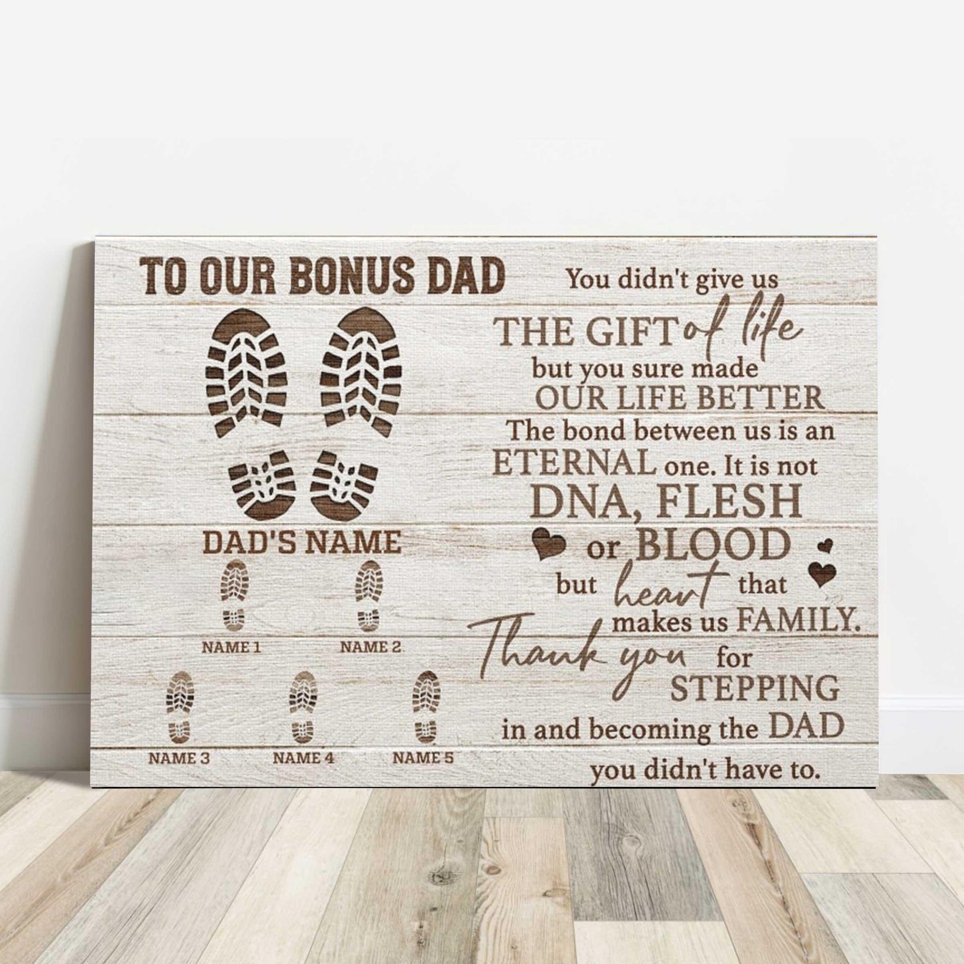 Personalized Father's Day Landscape Canvas - To Our Bonus Dad, Thank You For Stepping in And Becoming the Dad - Canvas For Family, Father's Day - Amzanimalsgift