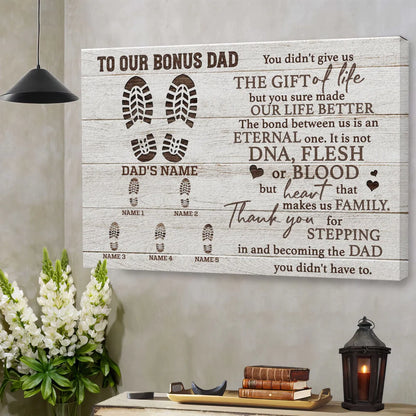 Personalized Father's Day Landscape Canvas - To Our Bonus Dad, Thank You For Stepping in And Becoming the Dad - Canvas For Family, Father's Day - Amzanimalsgift