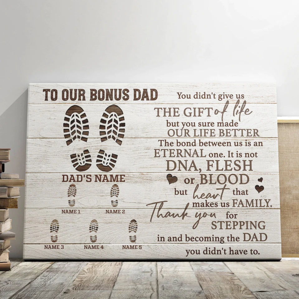 Personalized Father's Day Landscape Canvas - To Our Bonus Dad, Thank You For Stepping in And Becoming the Dad - Canvas For Family, Father's Day - Amzanimalsgift