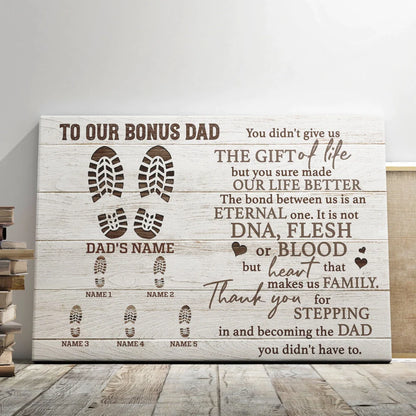 Personalized Father's Day Landscape Canvas - To Our Bonus Dad, Thank You For Stepping in And Becoming the Dad - Canvas For Family, Father's Day - Amzanimalsgift