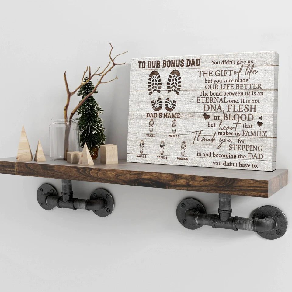 Personalized Father's Day Landscape Canvas - To Our Bonus Dad, Thank You For Stepping in And Becoming the Dad - Canvas For Family, Father's Day - Amzanimalsgift