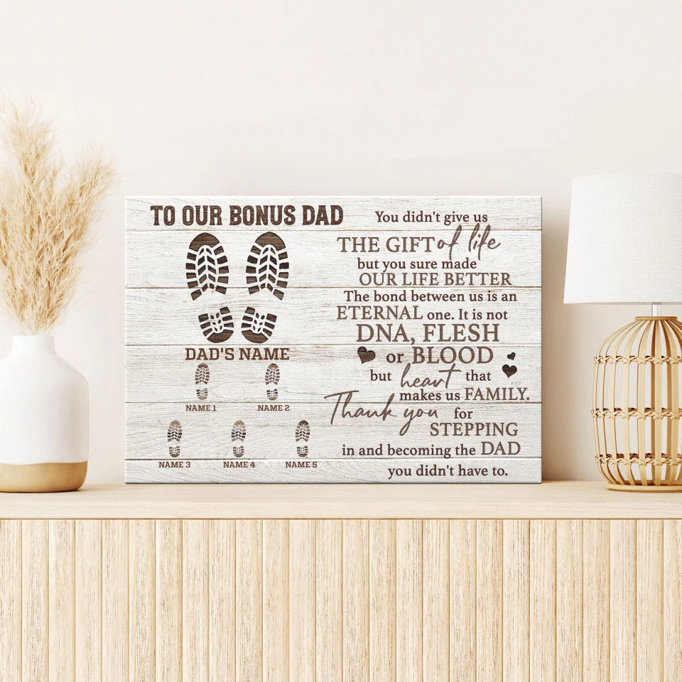 Personalized Father's Day Landscape Canvas - To Our Bonus Dad, Thank You For Stepping in And Becoming the Dad - Canvas For Family, Father's Day - Amzanimalsgift