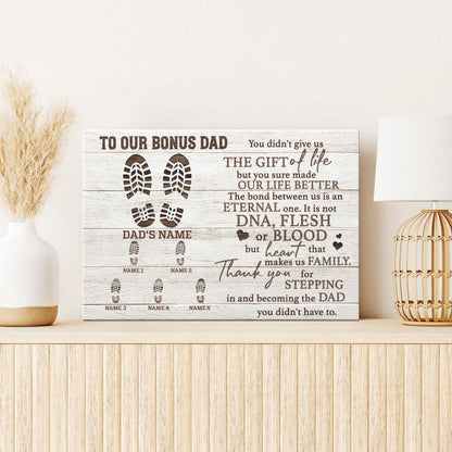 Personalized Father's Day Landscape Canvas - To Our Bonus Dad, Thank You For Stepping in And Becoming the Dad - Canvas For Family, Father's Day - Amzanimalsgift