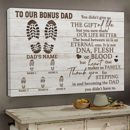 Personalized Father's Day Landscape Canvas - To Our Bonus Dad, Thank You For Stepping in And Becoming the Dad - Canvas For Family, Father's Day - Amzanimalsgift