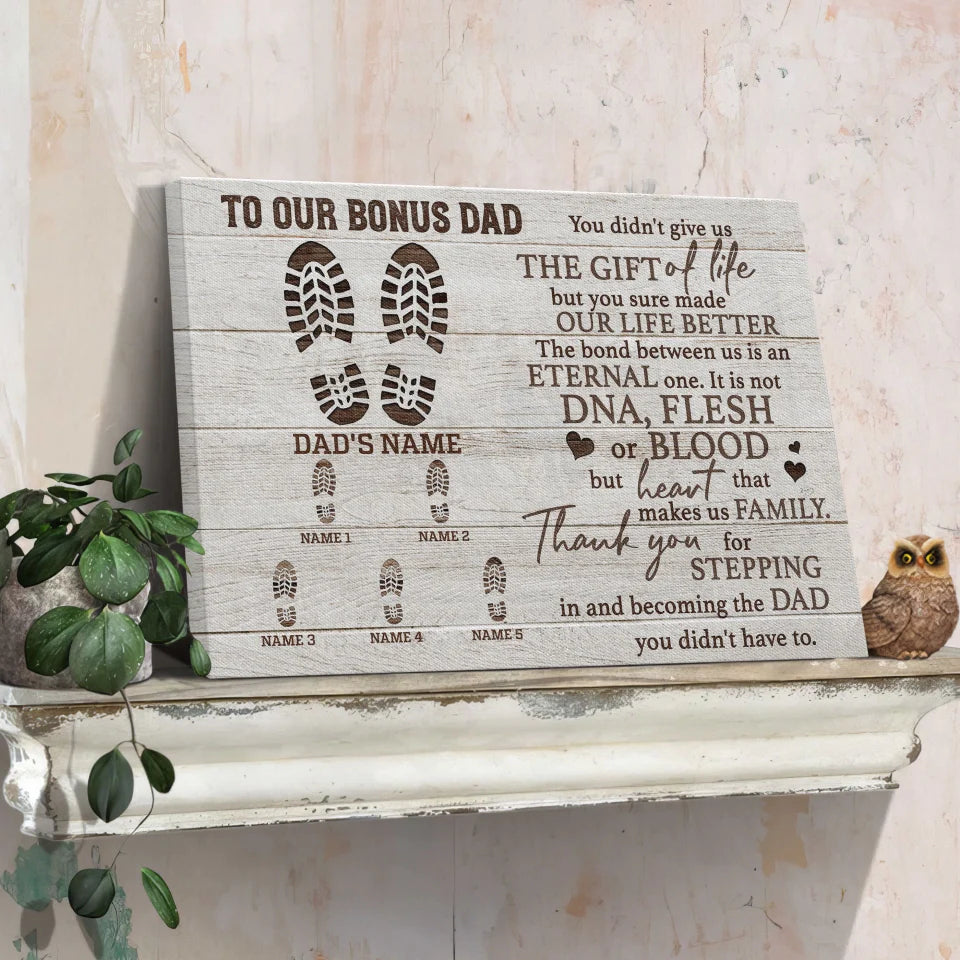Personalized Father's Day Landscape Canvas - To Our Bonus Dad, Thank You For Stepping in And Becoming the Dad - Canvas For Family, Father's Day - Amzanimalsgift