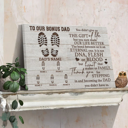 Personalized Father's Day Landscape Canvas - To Our Bonus Dad, Thank You For Stepping in And Becoming the Dad - Canvas For Family, Father's Day - Amzanimalsgift