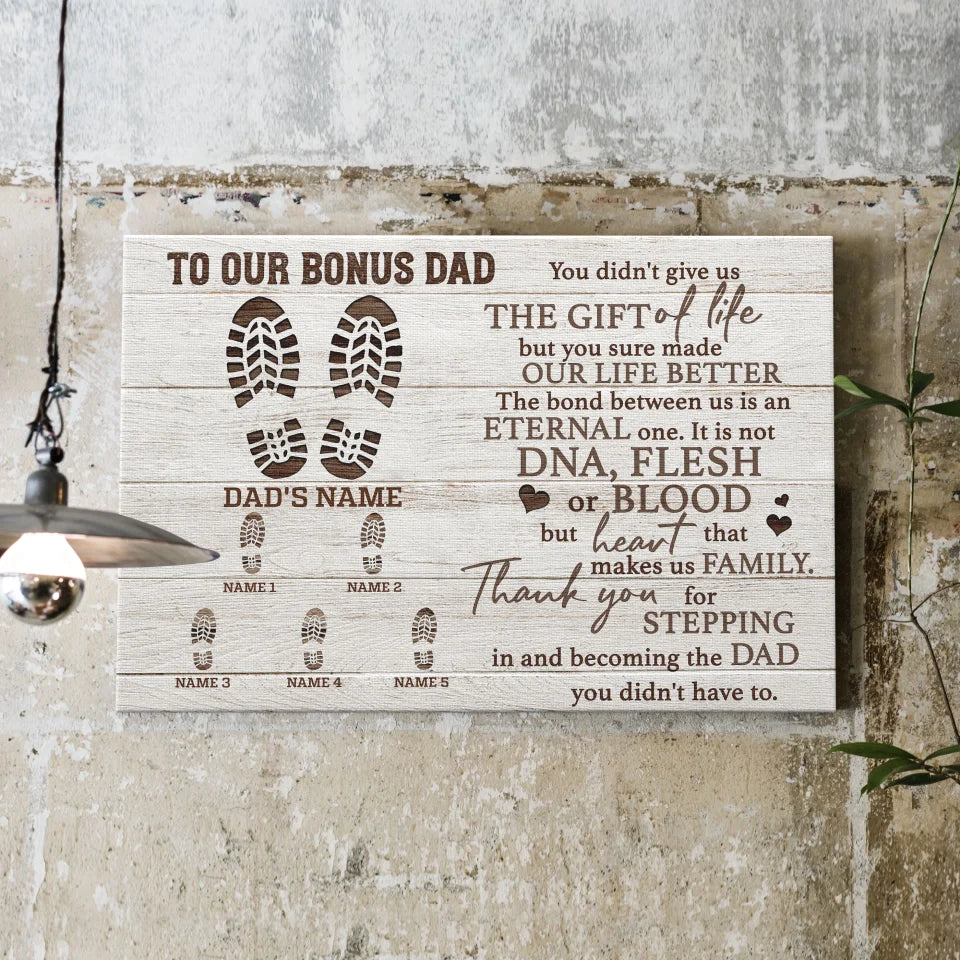 Personalized Father's Day Landscape Canvas - To Our Bonus Dad, Thank You For Stepping in And Becoming the Dad - Canvas For Family, Father's Day - Amzanimalsgift