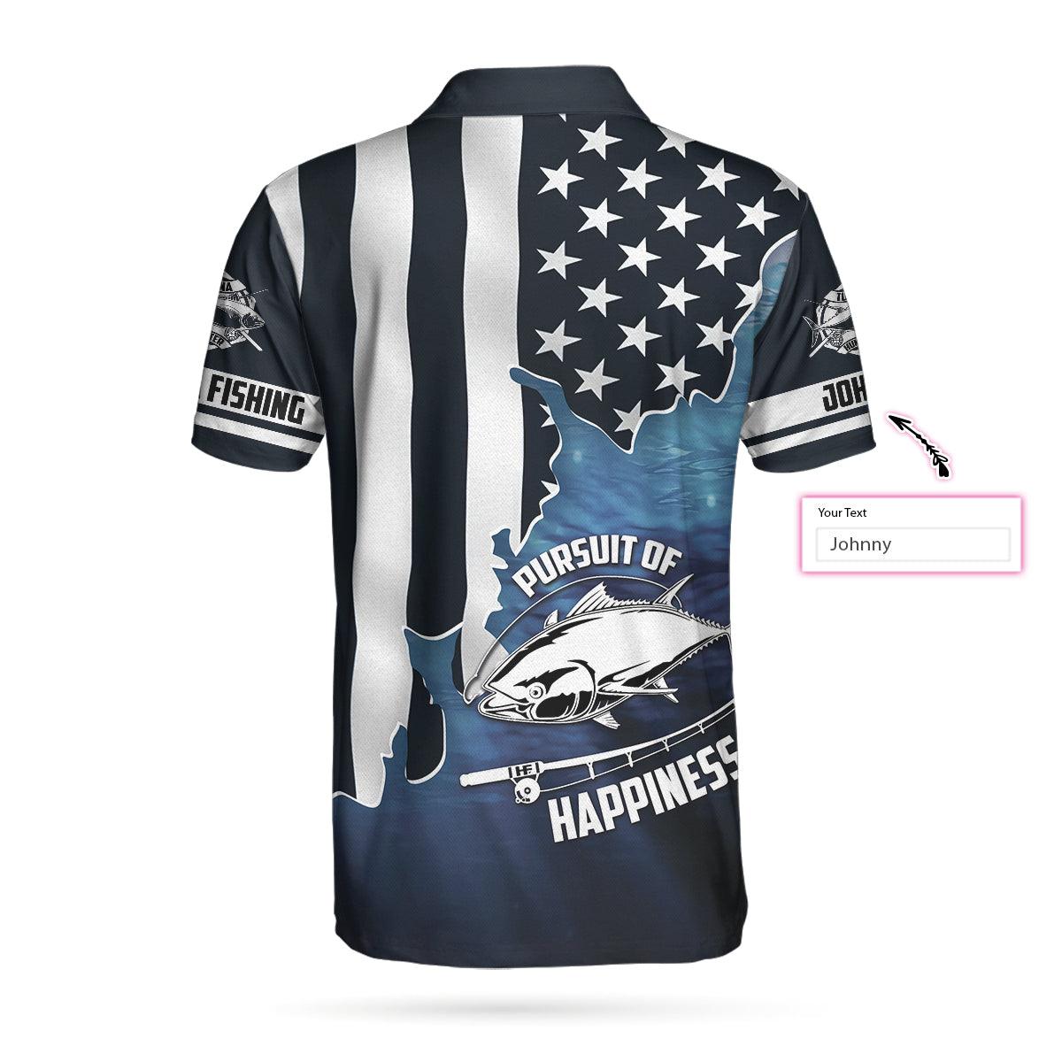 Personalized Fishing Men Polo Shirt, American Flag Tuna Pursuit of Happiness Custom Polo Shirt, Shirt, Best Fishing Custom Shirt For Men - Amzanimalsgift