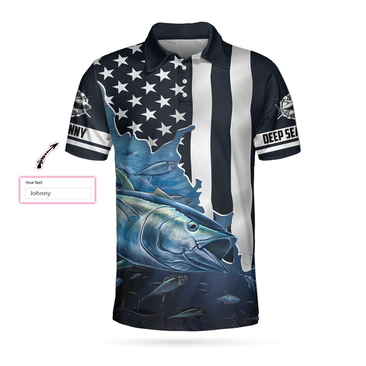 Personalized Fishing Men Polo Shirt, American Flag Tuna Pursuit of Happiness Custom Polo Shirt, Shirt, Best Fishing Custom Shirt For Men - Amzanimalsgift