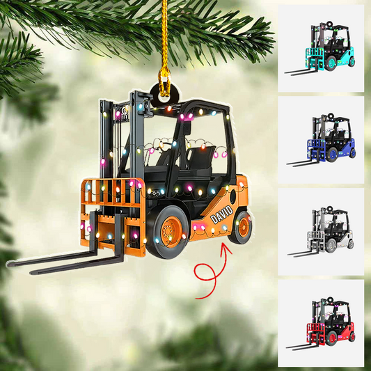 Personalized Forklift Truck Christmas Light Flat Acrylic Ornament, Christmas Ornament Gift For Grandson, Granddaughter