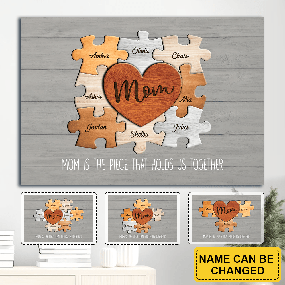 Personalized Gift For Mom Landscape Canvas - Puzzle Canvas - Custom Gift for Mom, Mother's Day - You Are the Piece that Holds Us Together Landscape Canvas - Amzanimalsgift