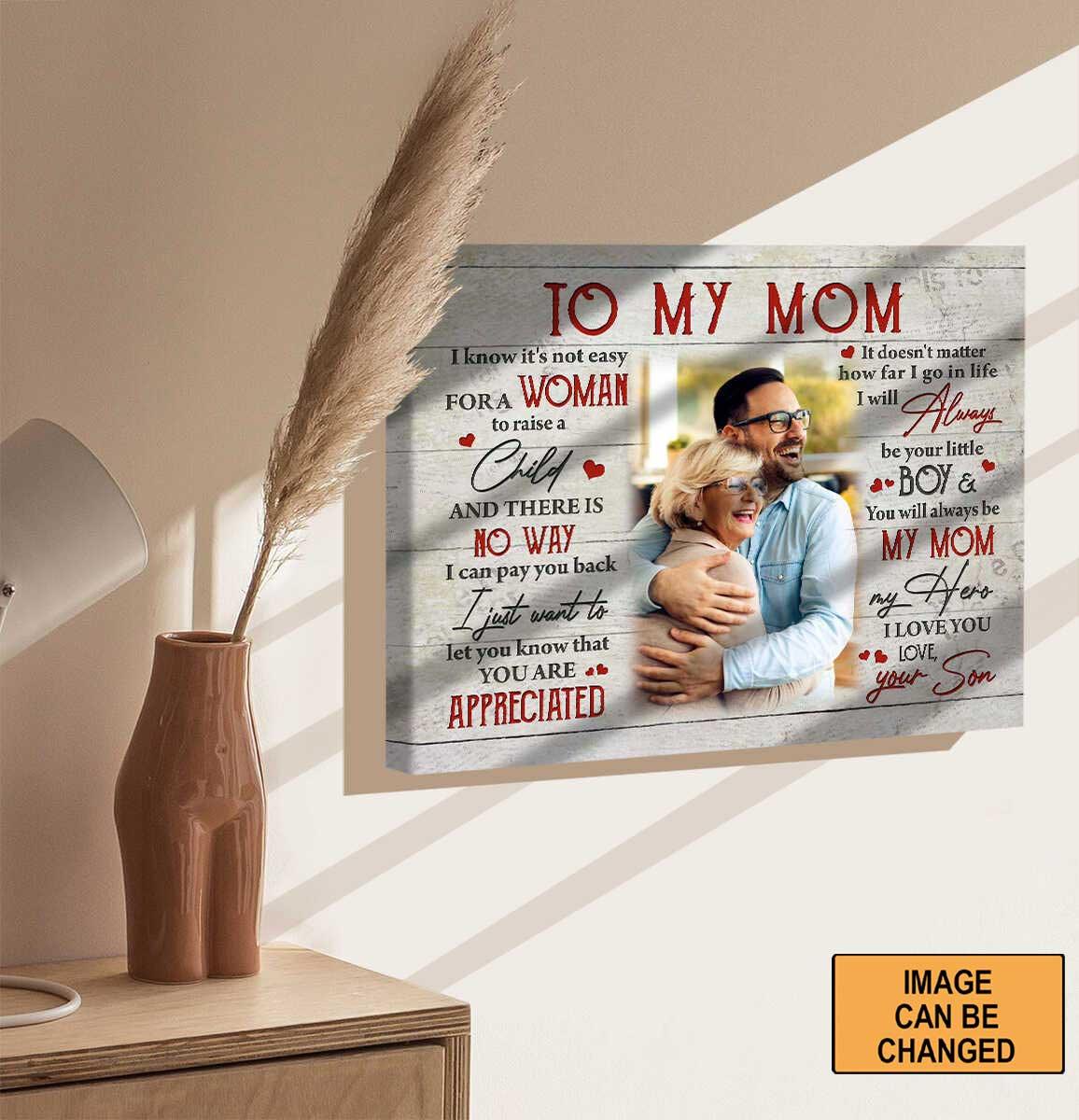 Personalized Gift For Mom Landscape Canvas - Son To Mom Canvas - Custom Gift For Mom From Daughter Son, Mother's Day, Anniversary, Birthday, Presents for Mom - My Mom My Hero Canvas - Amzanimalsgift