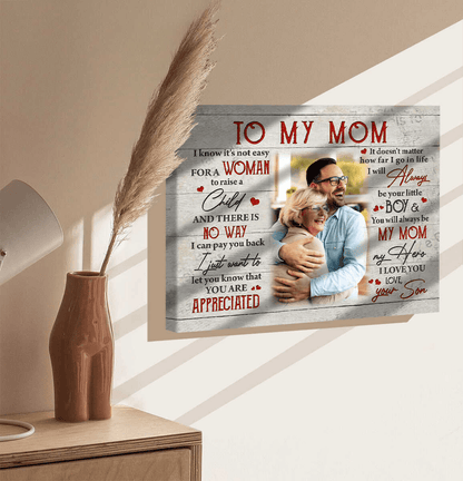 Personalized Gift For Mom Landscape Canvas - Son To Mom Canvas - Custom Gift For Mom From Daughter Son, Mother's Day, Anniversary, Birthday, Presents for Mom - My Mom My Hero Canvas - Amzanimalsgift