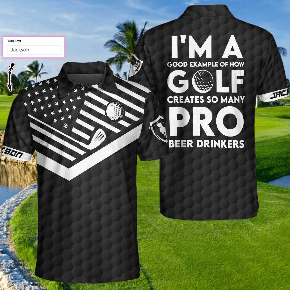 Personalized Golf American Flag Men Polo Shirt, I'm A Golf Pro And Beer Drinker Custom Polo Shirt, Golf Shirt For Beer Lovers - Amzanimalsgift
