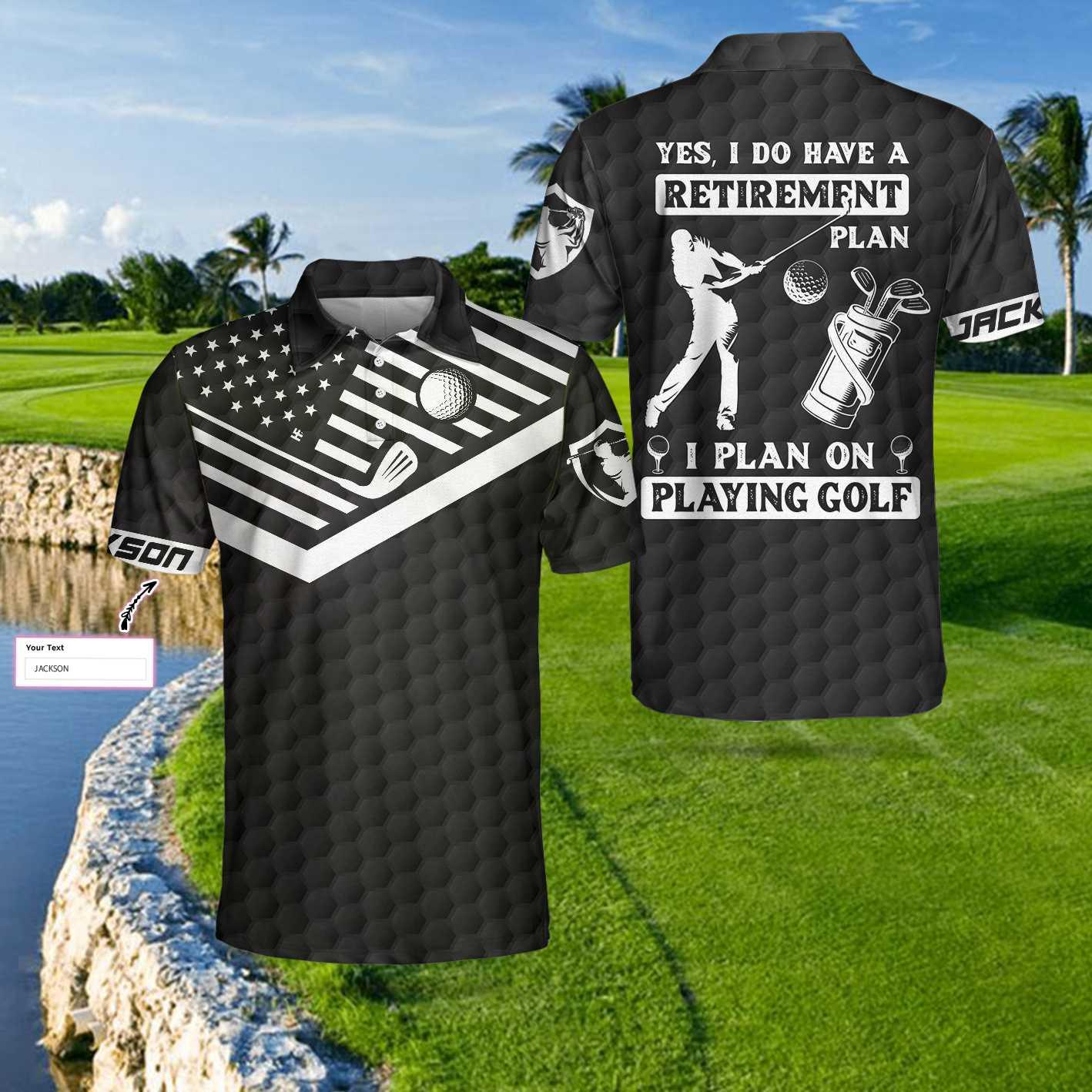 Personalized Golf Men Polo Shirts - Black American Flag I Plan On Playing Golf Custom Name Men Polo Shirts - Perfect Gift For Men, Golfers, Golf Lover - Amzanimalsgift