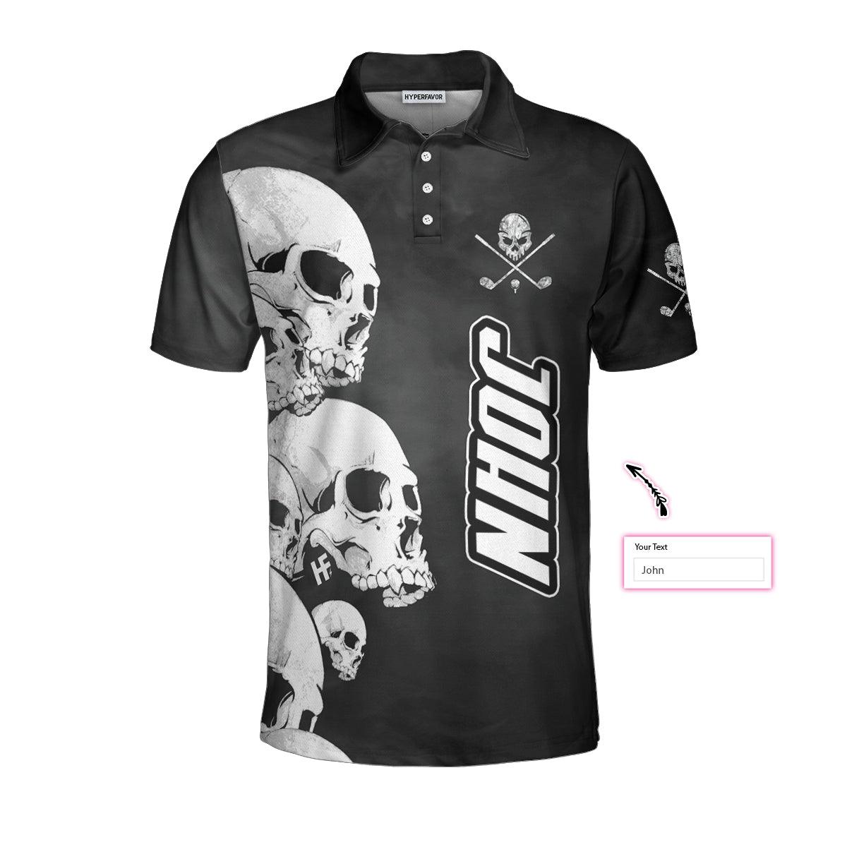 Personalized Golf Men Polo Shirts - Scary White Skull Heads And Golf Custom Name Men Polo Shirts - Perfect Gift For Men, Golfers, Golf Lover - Amzanimalsgift