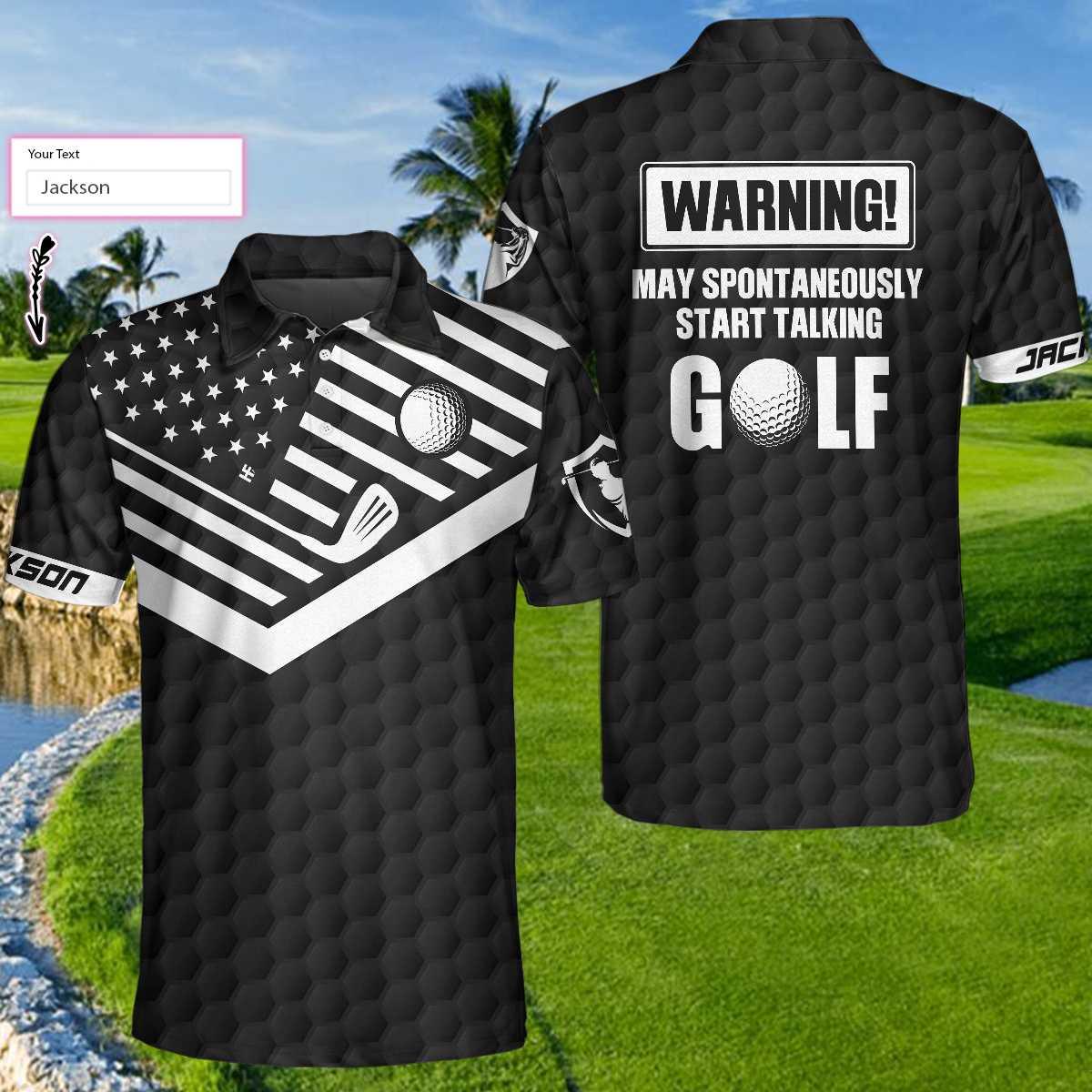 Personalized Golf Men Polo Shirts - Warning May Spontaneously Start Talking Golf Custom Name Polo Shirts - Perfect Gift For Men, Golfers, Golf Lover - Amzanimalsgift