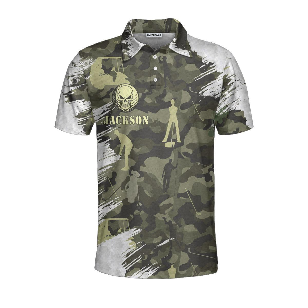 Personalized Golf Men Polo Shirts - Your Hole Is My Goal Skull Camo Pattern Custom Name Polo Shirt - Perfect Gift For Men, Golfers, Golf Lover - Amzanimalsgift