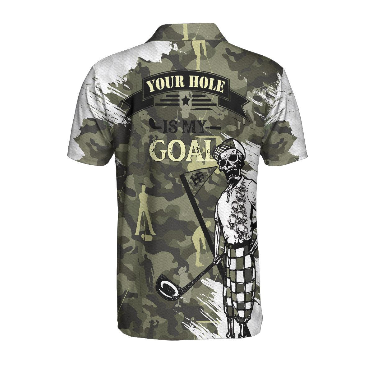 Personalized Golf Men Polo Shirts - Your Hole Is My Goal Skull Camo Pattern Custom Name Polo Shirt - Perfect Gift For Men, Golfers, Golf Lover - Amzanimalsgift