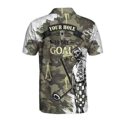 Personalized Golf Men Polo Shirts - Your Hole Is My Goal Skull Camo Pattern Custom Name Polo Shirt - Perfect Gift For Men, Golfers, Golf Lover - Amzanimalsgift
